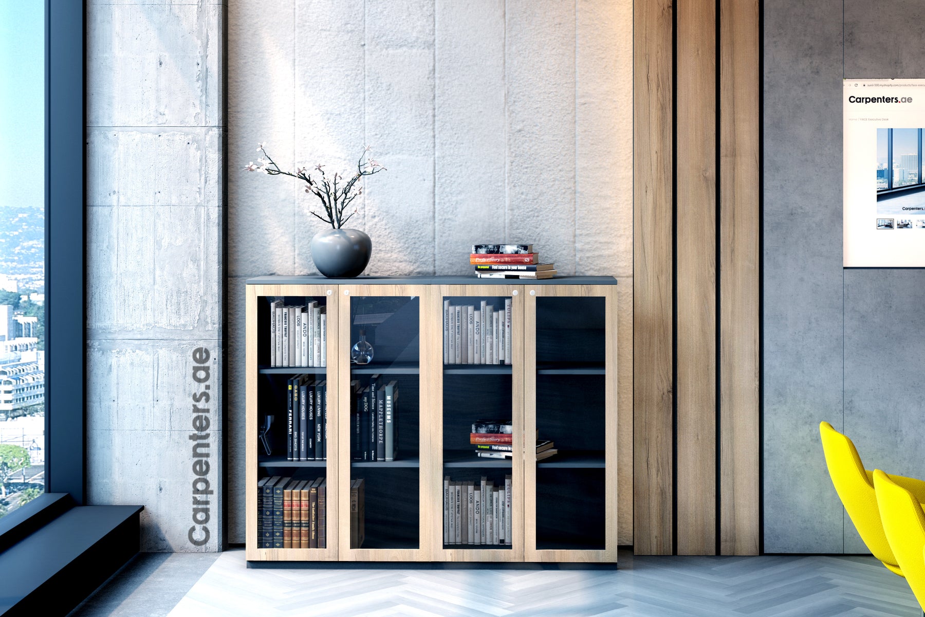 FACE Mid-height filing cabinet - Glass Shutter