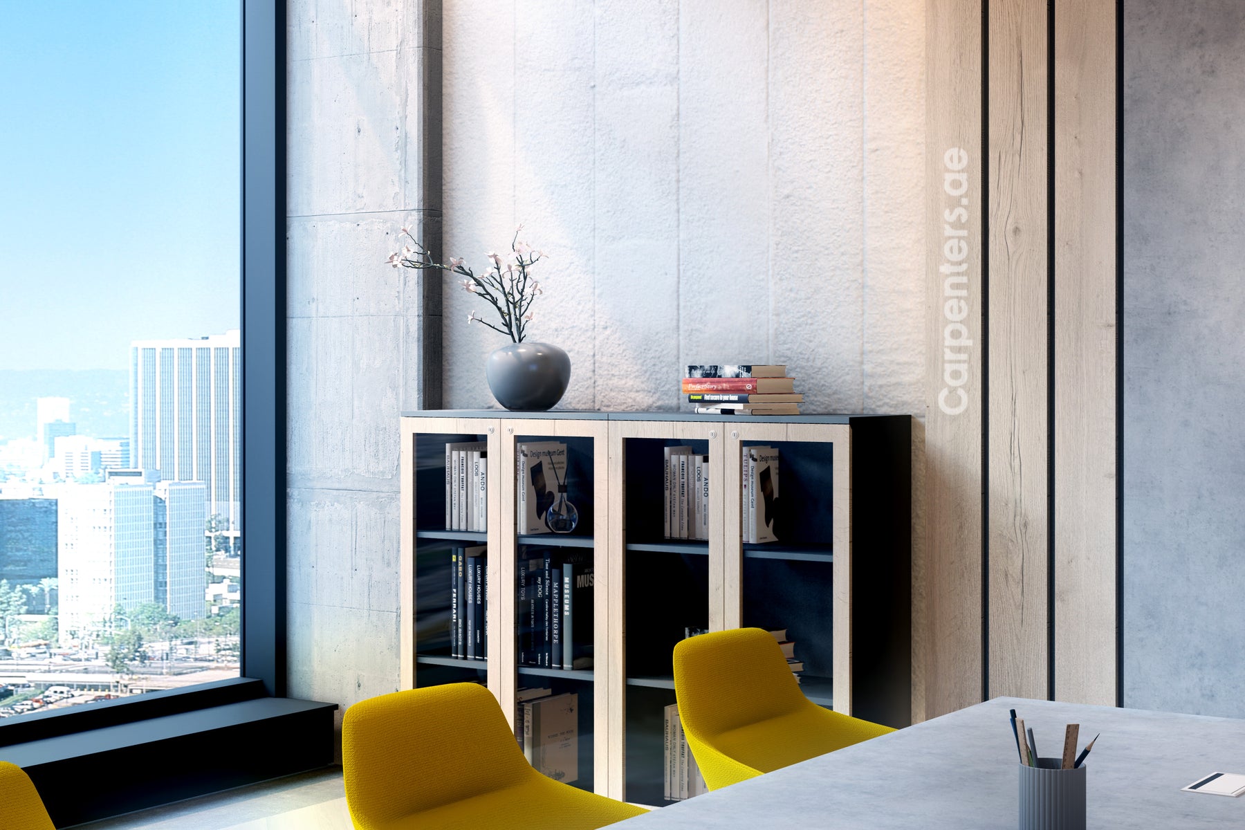 FACE Mid-height filing cabinet - Glass Shutter