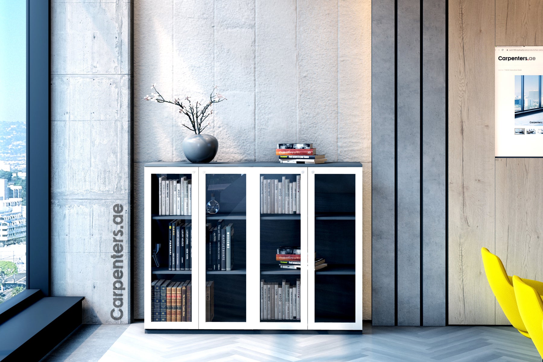 FACE Mid-height filing cabinet - Glass Shutter