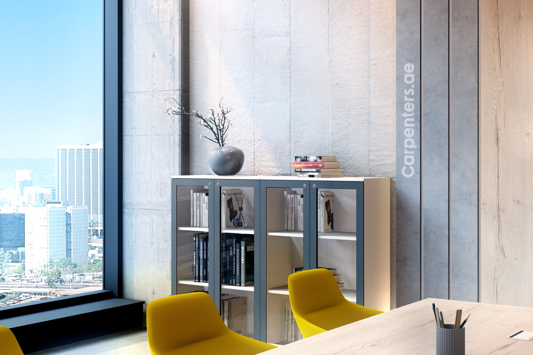 FACE Mid-height filing cabinet - Glass Shutter