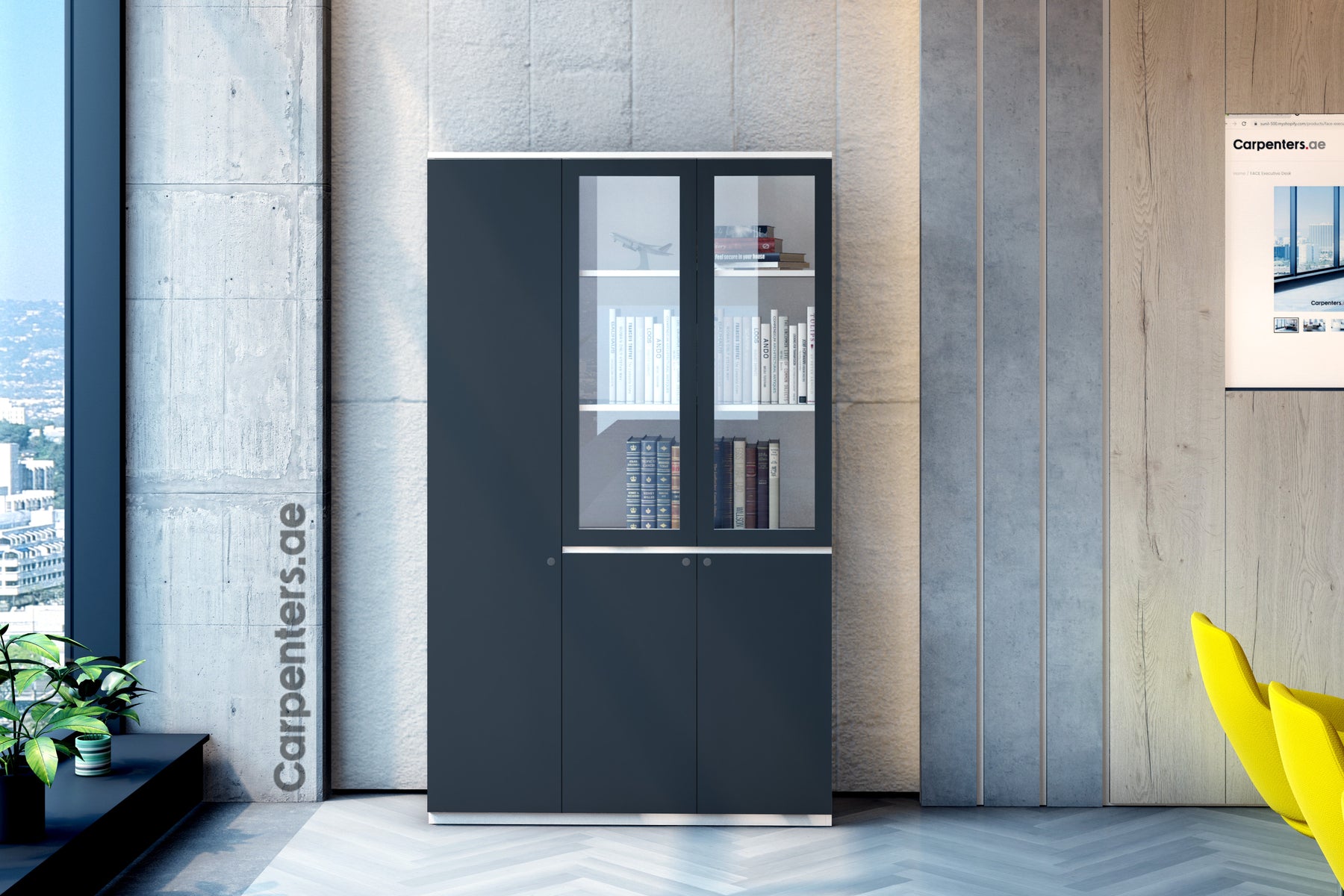FACE Full-height filing cabinet - 2x Half Glass & half shutter+ 1x Full shutter