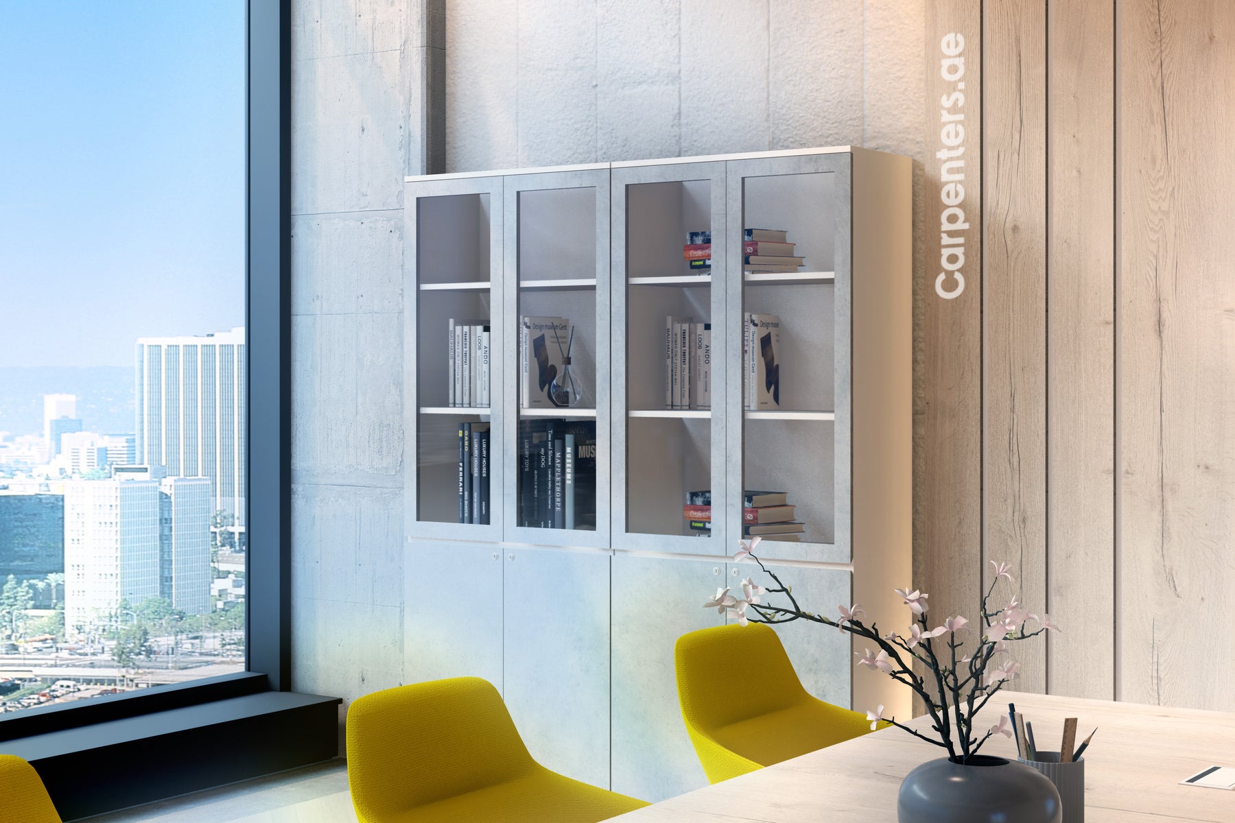 FACE Full-height filing cabinet - Half glass + Half Shutter